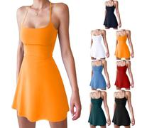 XIALIN Womens Tennis Dress Workout Shorts Dresses Sleeveless Summer Slim for Golf Athletic Dresses for Women (UK, Alpha, XL, Regular, Regular, Orange)