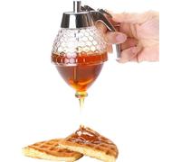 Xialuwy Honey & Syrup Dispenser - Honey Jar Maple Syrup Dispenser No Drip With Stand - HoneyComb Shaped - Bee Decor BPA Free 14.5cm X 8cm