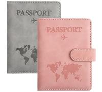 Xialvy 2 Pcs Passport Holder Cover, PU Leather Travel Wallet,Passport with RFID Blocker,Portable Document Holder for Passport, Credit Cards, Boarding Passes