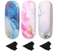 Xialvyu 3 PCS Hard Shell Glasses Case, PU Leather Glasses Case with Cleaning Cloth Travel Portable Eyeglass Case for Women Men Girl