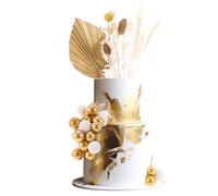 Xialvyu Dried Flowers Cake Decorations, Balloon Cake Topper Gold Cake Decorations Birthday Cake Toppers for Birthday Party Wedding Valentine's Day(Gold)