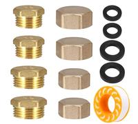 Xialvyu Pack of 8 Blanking Plugs 1/2 3/4 Inch Sealing Cap Brass Cap with Seal Rubber, Internal Thread End Cap Sealing Plug Blanking Plug Water Pipe