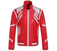 Xiami Leyuan RED Costume Biker Leather Jacket Cosplay for Michael Jackson Leather Jacket Beat it Jacket (Medium, Red)