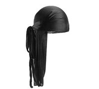 Xiang Ru Unisex Durag Long Tail Headwraps - Silky Stain Solid Color - Pirate Cap Chemo Turban Hat Beanie Muslim Bandana Hip-hop - Black