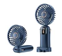XIANGBIN Hand Held Fan, Mini Handheld USB Rechargeable, 1-100 speeds free adjustment of wind speed with LED Display Lanyard and Base, for Bedroom Office Outdoor Home Camping School (Darkblue)