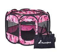 XianghuangTechnology Soft Fabric Portable Foldable Pet Dog Cat Puppy Playpen, Indoor/Outdoor use Pet Kennel Cage (Camouflage Pink)