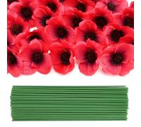 XiangJunly 50 Pcs Remembrance Day Poppies with Clips, Faux Red Wild Flowers for Lest We Forget Decor, No Fade Outdoor Grave Garden Decorations