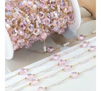 XIANGKANXUE 1 Meter Stainless Steel Crystal Beading Chain, Iridescent Stone Beaded for Necklace Bracelet DIY