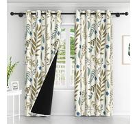 XIANGPEIFBH 2pcs Green Leaves 95% Blackout Window Curtains Boho Style Modern Bedroom Blue Flowers Natural Plants Curtains Living Room 127(W) x(H) 260cmx2pcs