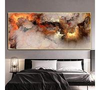 XIANGPEIFBH Abstract Wall Pictures Thunder Lightning Cloud Canvas Painting Poster Modern Art Orange White Smoke for Living Room Mural 70x140cm(28''x55') Unframed
