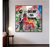 XIANGPEIFBH Banksy Artwork Graffiti Wall Art Drean Big Dreams Canvas Posters Street Art Painting Picture for Living Room Home Decor 30x30cm(12x12in) Inner Frame