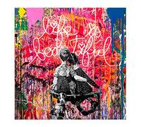 XIANGPEIFBH Banksy Wall Art Picture Graffiti Pop Life Is Beautiful Canvas Paintings Boy GIrl Poster Print for Living Room Wall Decor 40x40cm(16x16in) Inner Frame