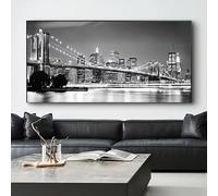 XIANGPEIFBH Brooklyn Bridge Luminous Canvas Painting, Black Night Scene, Picture Poster, Suitable for Living Room And Bedroom Wall Art(60x120cm(24x47inch)/Inner Frame)