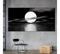XIANGPEIFBH Canvas Posters, Moon Sea Ocean Landscape Picture, Black And White Beach Wall Art Print Paintings,For Living Room Home Decor 50x100cm/20x39inch Inner-Frame