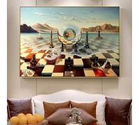 XIANGPEIFBH Canvas Prints Salvador Dali Surrealism Chess Mask On Sea Painting On Wall Art Abstract Weird Posters Picture Home Decor 50x70cm(20x28inch) Inner Frame
