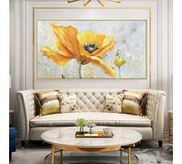 XIANGPEIFBH Chinese Design Beautiful Painting Yellow Canvas Paintings Flower Lotus Wall Picture On Home Living Room Decor Mural(50x100cm(20x39inch)/Inner Frame)