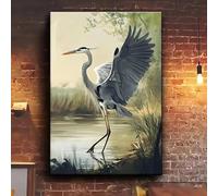 XIANGPEIFBH Elegant Great Blue Heron Canvas Painting - Detailed Illustrations Landscape for Home And Living Room Decor Wall Art(80x100cm/Unframed)