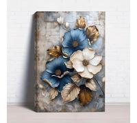 XIANGPEIFBH Floral Canvas Wall Art Print, Blue and White Flower Painting, Living Room and Bedroom, Ideal for Home and Living Room 70x110cm/28x44inch Unframed