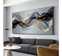 XIANGPEIFBH Large Abstract Black Gold Canvas Prints Modern Minimalist with Wave Pattern Wall Art Posters for Living Room Home Decor 60x120cm/24x47in Unframed