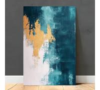 XIANGPEIFBH Modern Abstract Canvas Painting Art, Teal, Gold and White Wall Art Decoration for Living Room, Bedroom or Office Decor 60x90cm/24x36inch Unframed