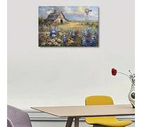 XIANGPEIFBH Rustic Farmhouse & Wildflower Field Canvas Wall Art - Blue Sky & Golden Wheat Scene, for Country Kitchen, Living Room Decor 70x100cm/28x40inch