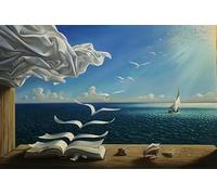 XIANGPEIFBH Salvador Dali Painting The Waves Book Sailboat Wall Paintings On Canvas Posters and Prints Wall Art Pictures Home Decor(50x75cm(20x30inch)/Internal Frame)