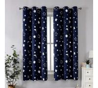 XIANGPEIFBH Silver Pressed Star Moon Pattern 95% Blackout Curtain, Blue Window Curtains for Living Room, Bedroom, Kitchen, Home Decor 66(W) x(H) 180cmx2pcs