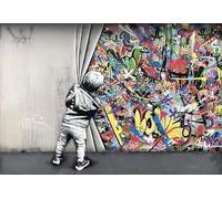 XIANGPEIFBH Street Art Banksy Graffiti Wall Art Behind The Curtain Canvas Paintings Wall Art Pictures for Home Decor Giclee Artwork 75x100cm/30x40inch