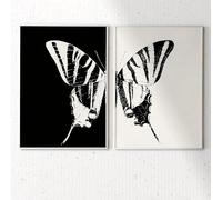 XIANGPEIFBH Two Black and White Butterfly Wall Paintings - Modern Minimalist Insect Posters - Nordic Style Living Room Decor Wall Art(30x50cmx2/Unframed)