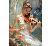 XIANGPEIFBH Vintage Elegant Girl Violin Canvas Painting Print Women Music Art Figure Posters and Prints for Living Room Wall Decor(80x120cm(32x48inch)/Internal Frame)
