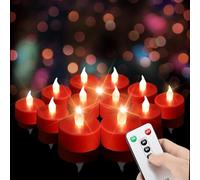 xiangpeng Tea Light Candles with Remote Control,50pack Flickering Flameless LED Candle,Long Lasting 400+Hours,Battery Operated with Timer for Home Decoration Seasonal &Festival Celebration Red