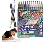 XIANGSHI 24/48/72/96 Colors Glitter Effect Brush Markers, 2026 Glitter Dual Tip Markers for Doodle Writing, Create Sparkling Art Smoothly, No Bleed Through, Smooth No Clog (24 Colors)
