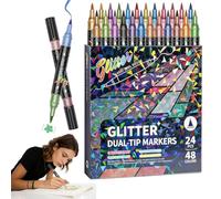 XIANGSHI 24/48/72/96 Colors Glitter Effect Brush Markers, 2026 Glitter Dual Tip Markers for Doodle Writing, Create Sparkling Art Smoothly, No Bleed Through, Smooth No Clog (48 Colors)