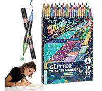 XIANGSHI 24/48/72/96 Colors Glitter Effect Brush Markers, 2026 Glitter Dual Tip Markers for Doodle Writing, Create Sparkling Art Smoothly, No Bleed Through, Smooth No Clog (72 Colors)