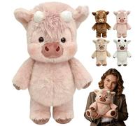 XIANGSHI Highland Cow Soft Plush Toy, 45 Cm Running Calf Soft Toy, Adorable Furry Running Cow Stuffed Animal For Stress Relief, Cute Cartoon Plush Collectible Doll (Pink)