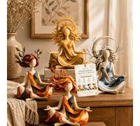 XIANGSHI Serenity Growth Inner Harmony Sculptural Figurine, Crescent Moon Meditation Statue with Nature Branch Details for Zen Home or Yoga Room Decor, Handmade Resin Goddess Home Decor (Mix)