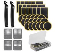 XiangSKY 42PCs Bike Puncture Repair Patches Kit Tyre Puncture Repair Kits for Bikes, Bike Tire Glueless Self-Adhesive Patches Puncture Repair Kit, With 4 Pcs Metal Rasps and 2 Pcs Tyre Levers Tool Kit