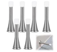 XiangSKY 6 Pcs Spring Door Stop, Spring Door Stopper Wall Mounted Chrome Spring Door Stop, Sprung Stopper Skirting Board Buffer, with 3 Pcs Replacement Rubber Tip