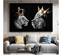 XIANGY Size Male Lion and Lioness Wearing Crown Pictures Black White Wildlife Canvas Painting Poster Canvas Prints Wall Art Wall Pictures Decoration Living Room Home Decor Frameless (60 x 90 cm)