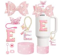 XIANGYUAN 8PCS Stanley Cup Accessories Set for Stanley Cup 30oz 40oz Tumbler with Handle,Including Straw Topper Cover Cap and Boot,Spill Proof Stopper,Handle Charm,Initials Sticker (Pink E)