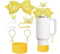 XIANGYUAN Stanley Charm accessories,bow and diamond straw lid,Stanley Cup 40/30 oz accessories with Charm Unlimited Stanley Cup,unique charm Tumbler accessories(yellow)
