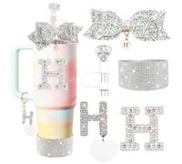 XIANGYUAN Stanley Cup accessories,30 and 40 ounces of the Stanley Cup accessories set by the Stanley diamond straw,the bow decoration, the diamond cup and the diamond letter combination(H), 40/30 OZ