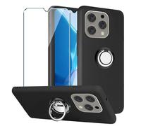 Xiangyun Case for Doogee N55 / N55 Pro / N55 Plus, With 1 Piece Tempered Glass Screen Protector and 1 X 360 Degree Rotation Finger Ring Holder, Shockproof Slim Soft TPU Anti-Scratch Phone Case, Black