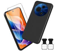 Xiangyun Phone Case for TCL 605 Cover with 1 piece Tempered Glass Protective Film (Gift 2 Dust Plugs), Black Silicone Soft TPU Scratch Resistant Protective Case