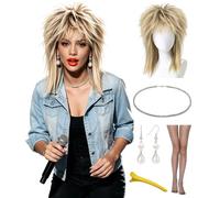 xianhsuxo 5PC Costume Accessories Sets 80's Rock Diva Props 80s Rocker Hairpin Wig,Necklace,Earring, Stockings (A style)