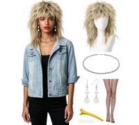 xianhsuxo 5PC Costume Accessories Sets 80's Rock Diva Props 80s Rocker Hairpin Wig,Necklace,Earring, Stockings (B style)