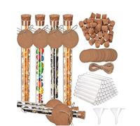 Xianjuun 20 Pcs Test Tubes Clear Plastic Test Tubes with 20 Cork Stoppers 5M Hemp Ropes and 20 Kraft Paper, 2 small funnels for DIY Craft Spices Liquids, Sweets Candy(20ml)