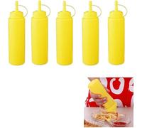 Xianjuun 5 Pcs Squeeze Condiment Bottles, Plastic Sauce Seasoning Bottles Dispensers Easy-Grip 230ml Yellow Squeeze Bottle for Kitchen, Bright Yellow