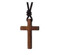 Xianli Wang Natural Walnut Wood Cross Pendant Necklace for Men Women Wooden Necklace