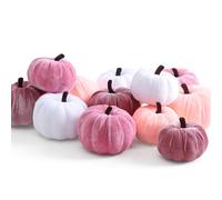 XIANNVXI 12 Pcs 3 Colours Pink White Small Velvet Pumpkins for Autmn Decor Artificial Fake Pumpkin Decoration Faux Fabric Foam Pumpkin for Halloween Decorations Fall Autumn Decoration Thanksgiving